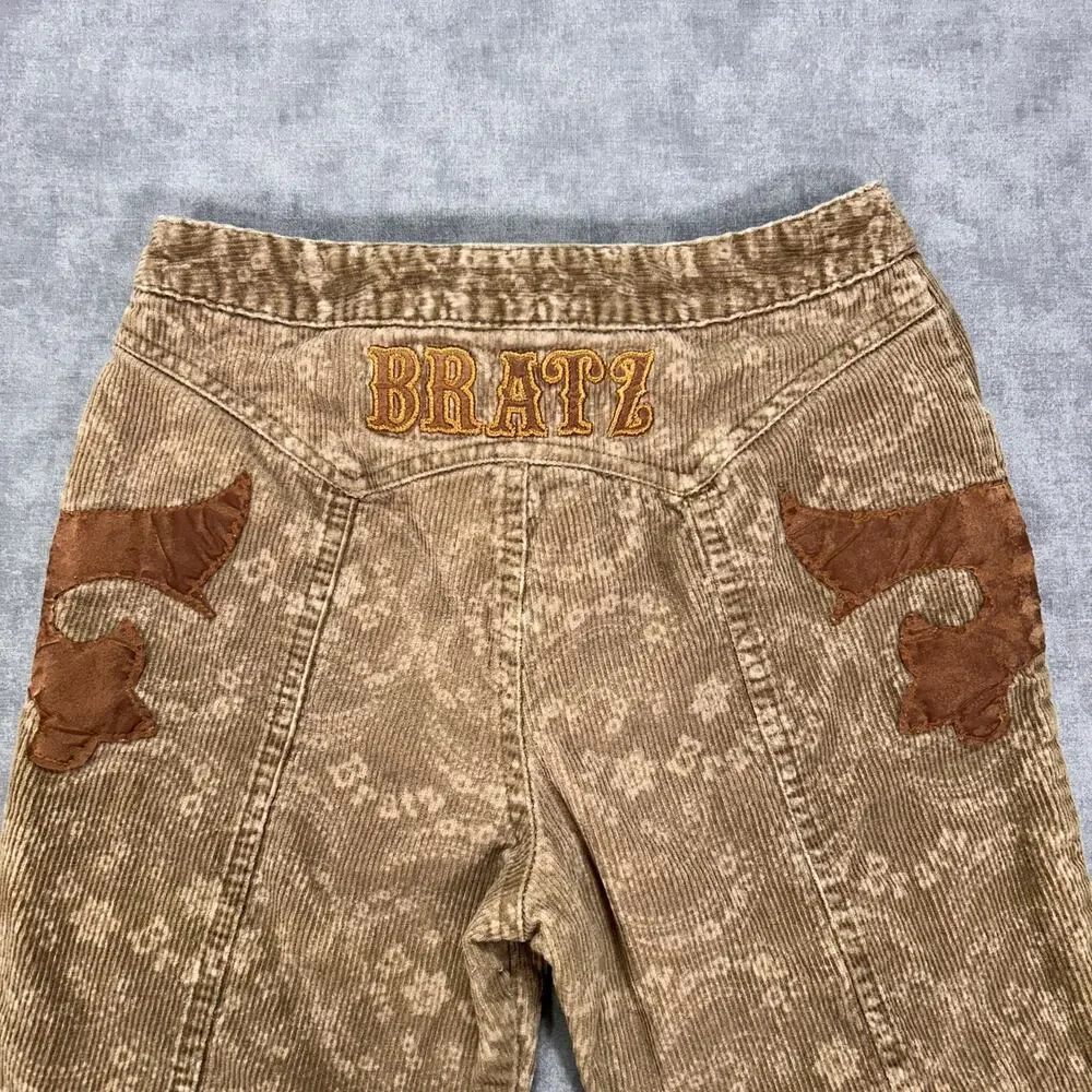 Vintage 2003 Bratz Girls Corduroy Pants Youth 10/12 Y2K Brown Embroidered Flare